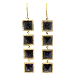 Jennifer Meyer 18K Yellow Gold Diamond and Amethyst Drop Dangle Earrings