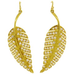 Jennifer Meyer Diamond Yellow Gold Leaf Earrings