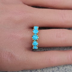 Jennifer Meyer Graduated Turquoise Cabochon Ring Band 18k Yellow Gold size 7