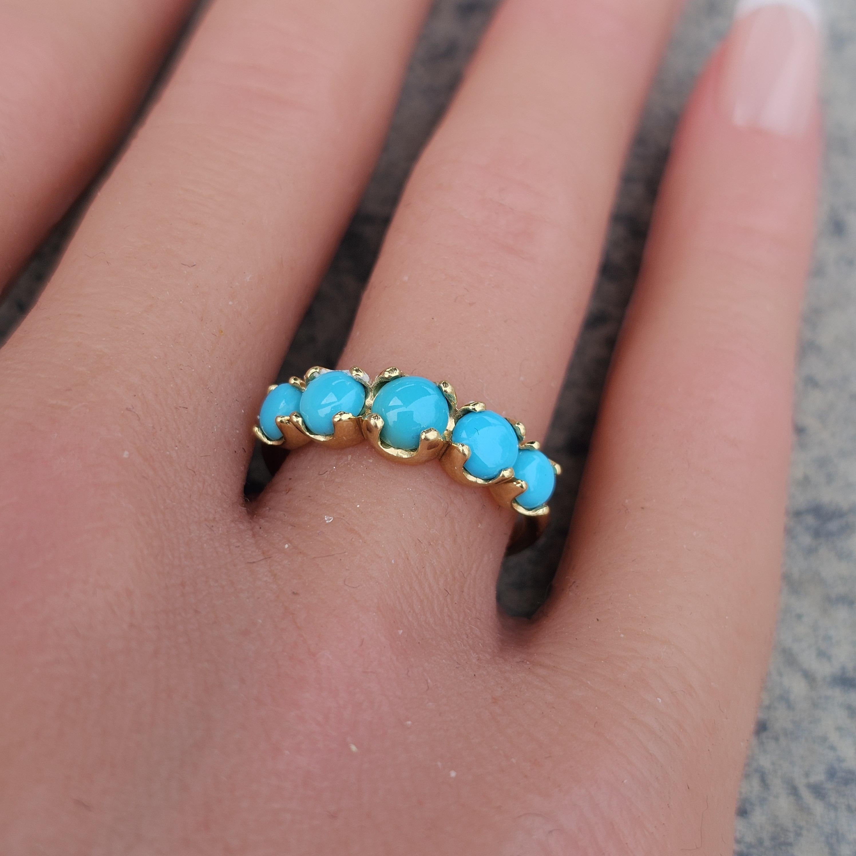 Jennifer Meyer Anello con cabochon di turchese graduato in oro giallo 18k misura 7 in vendita 3