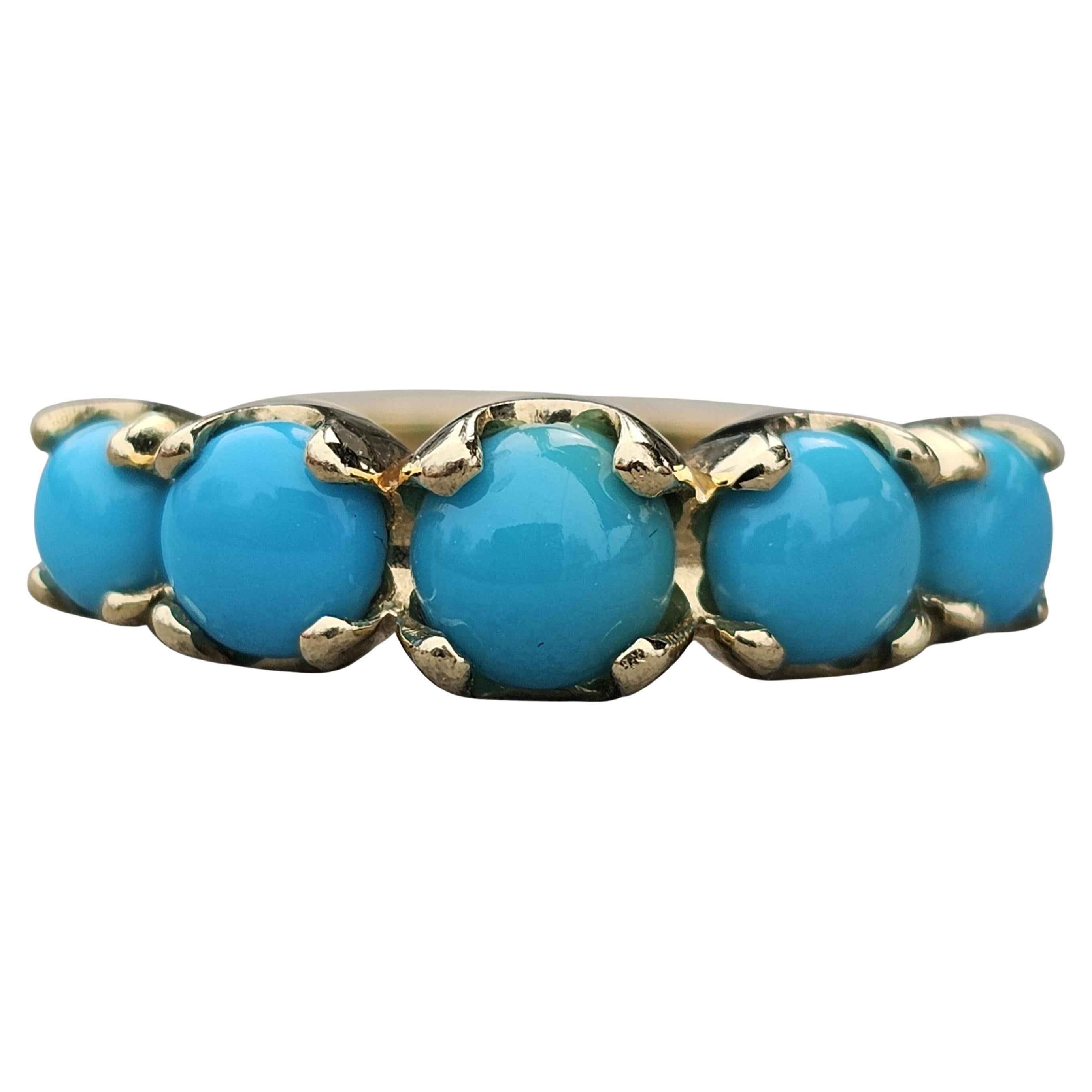 Jennifer Meyer Anello con cabochon di turchese graduato in oro giallo 18k misura 7 in vendita