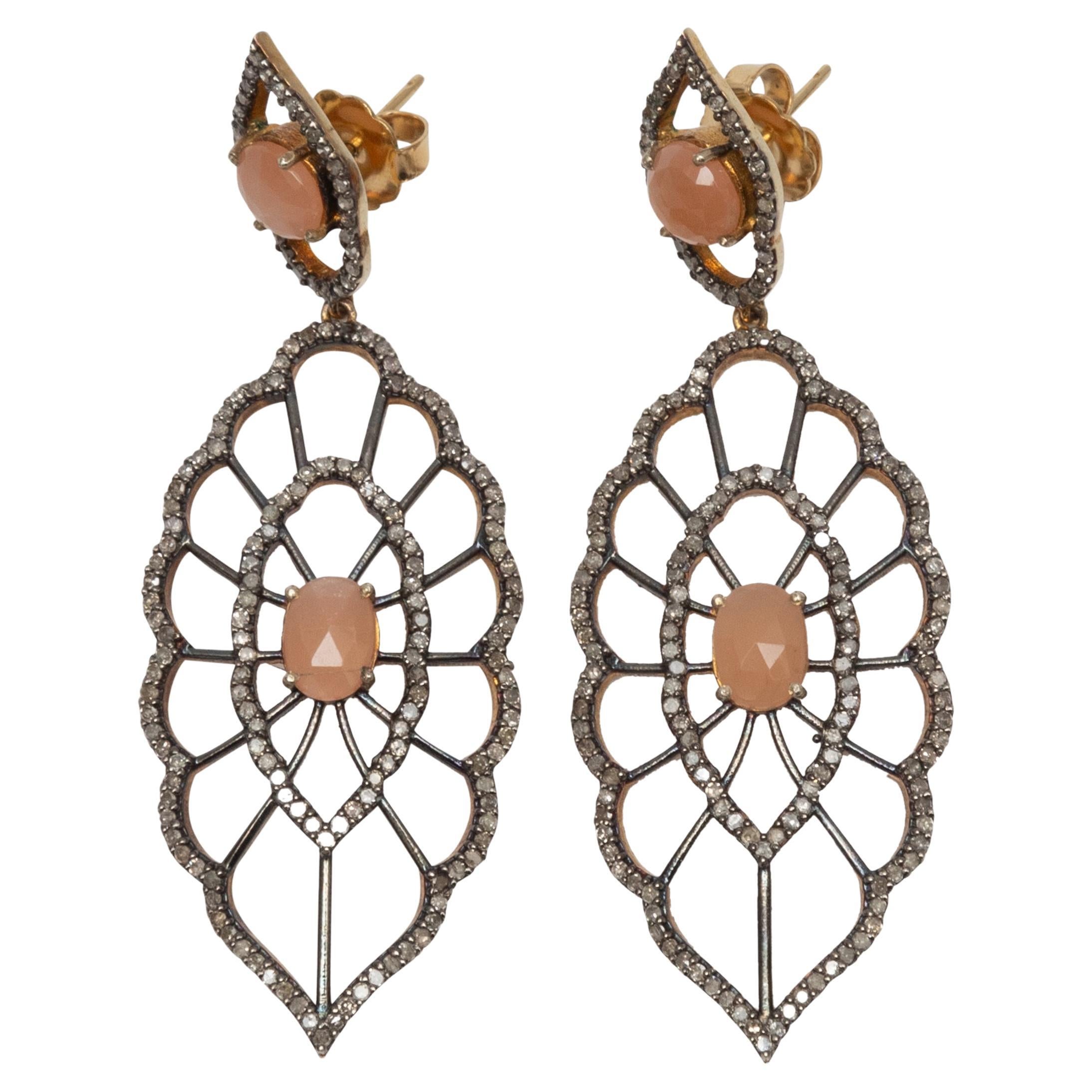 Jennifer Miller Coral Gemstone & Pave Diamond Pierced Earrings For Sale