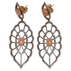 Jennifer Miller Coral Gemstone & Pave Diamond Pierced Earrings