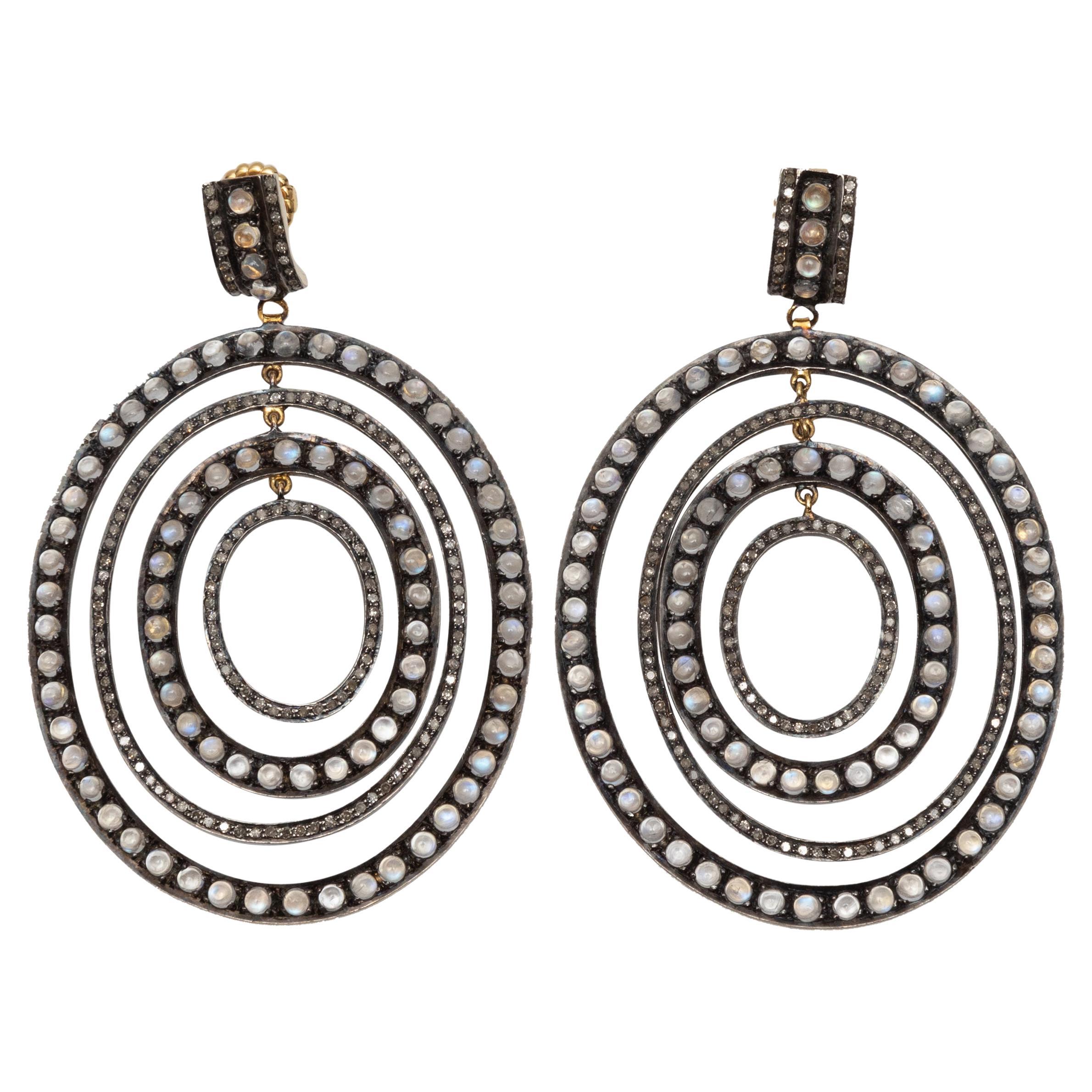 Jennifer Miller Moonstone and Pave Diamond Pierced Earrings For Sale at  1stDibs