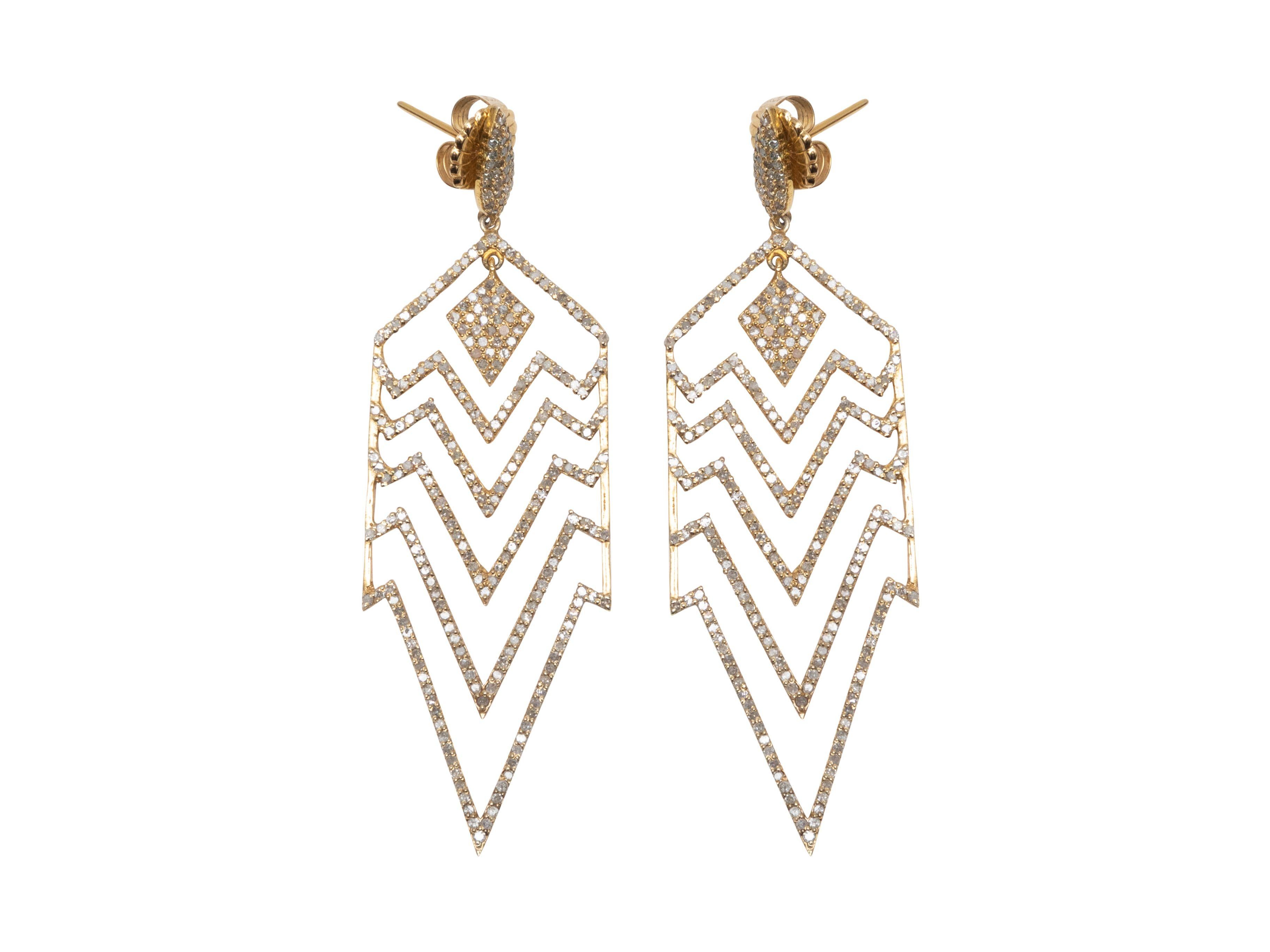 Product Details: Yellow gold and pave diamond chevron drop earrings by Jennifer Miller. Butterfly back closures. 3