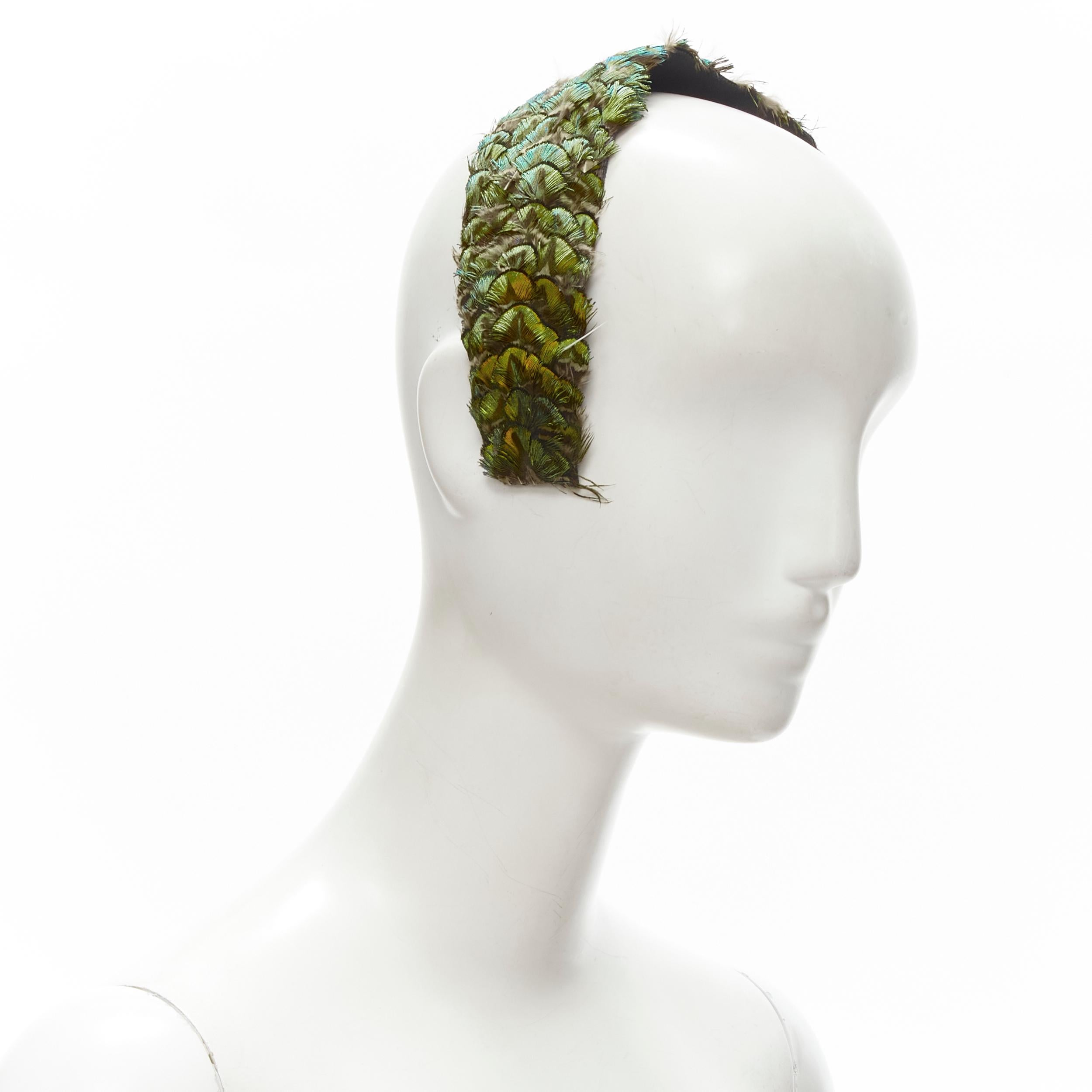 JENNIFER OUELLETTE Lot of 2 green peacock feather black sequins wide headband 
Reference: ANWU/A00132 
Brand: Jennifer Ouellette 
Designer: Jennifer Ouellette 
Material: Fabric 
Color: Green 
Pattern: Solid 
Extra Detail: Wide natural peacock