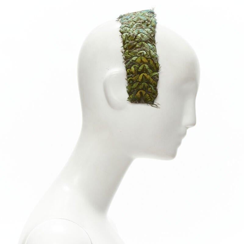 Gray JENNIFER OUELLETTE Lot of 2 green peacock feather black sequins wide headband For Sale