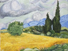Wheatfield with Cypresses, after Van Gogh, oil on canvas by Jennifer Pellegrino