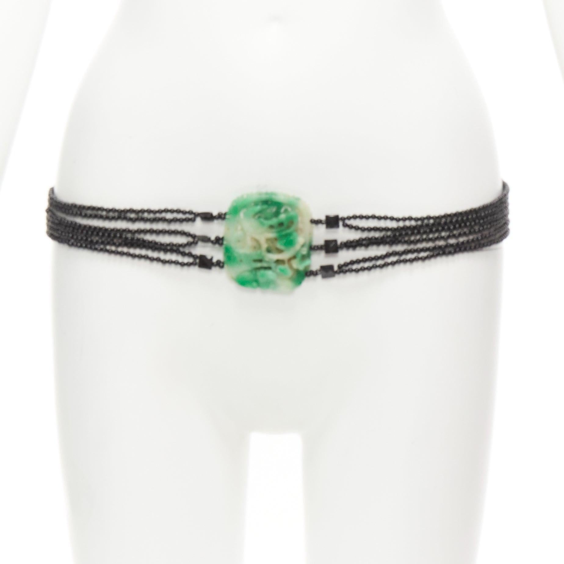 Gray JENNIFER POLLOCK green oriental chinese stamp jade black beads chain belt For Sale