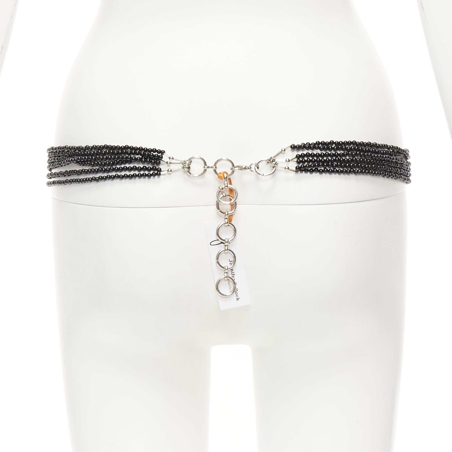 Women's JENNIFER POLLOCK green oriental chinese stamp jade black beads chain belt For Sale