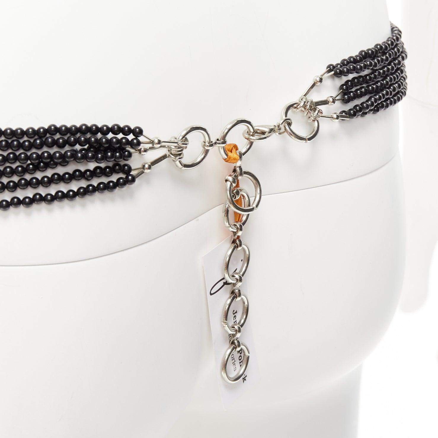 JENNIFER POLLOCK green oriental chinese stamp jade black beads chain belt For Sale 2