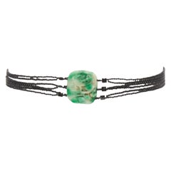 JENNIFER POLLOCK green oriental chinese stamp jade black beads chain belt