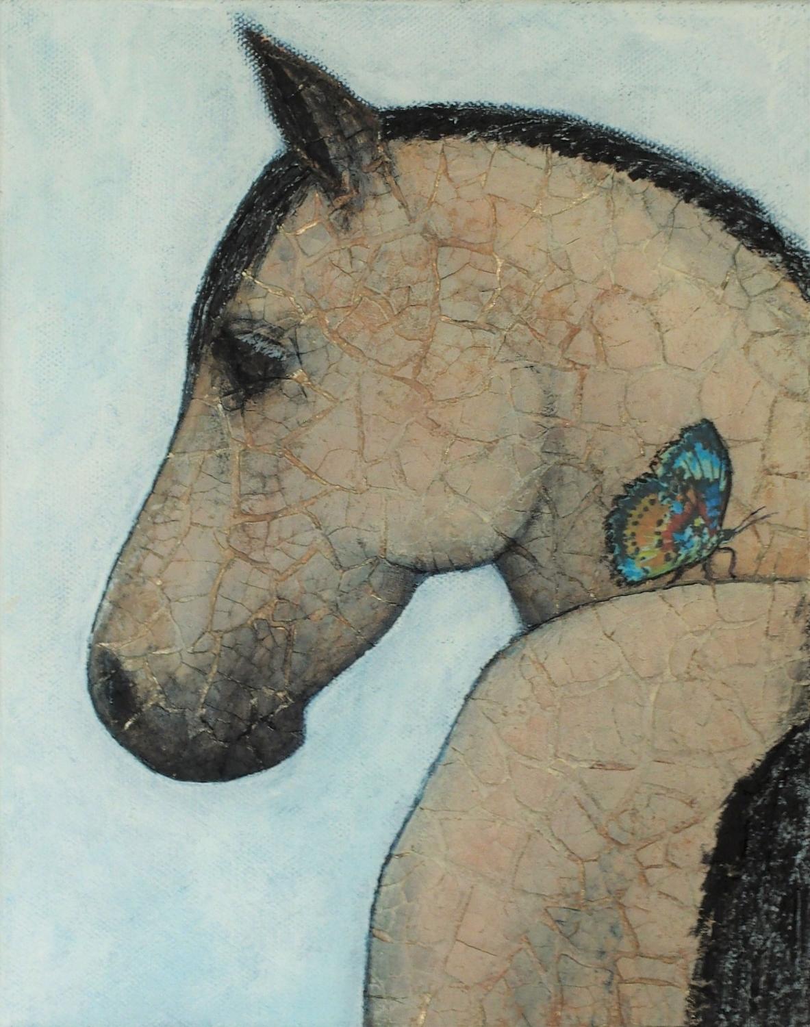 Kintsugi Horse - The Buckskin and the Butterfly, Original Painting - Mixed Media Art by Jennifer Ross