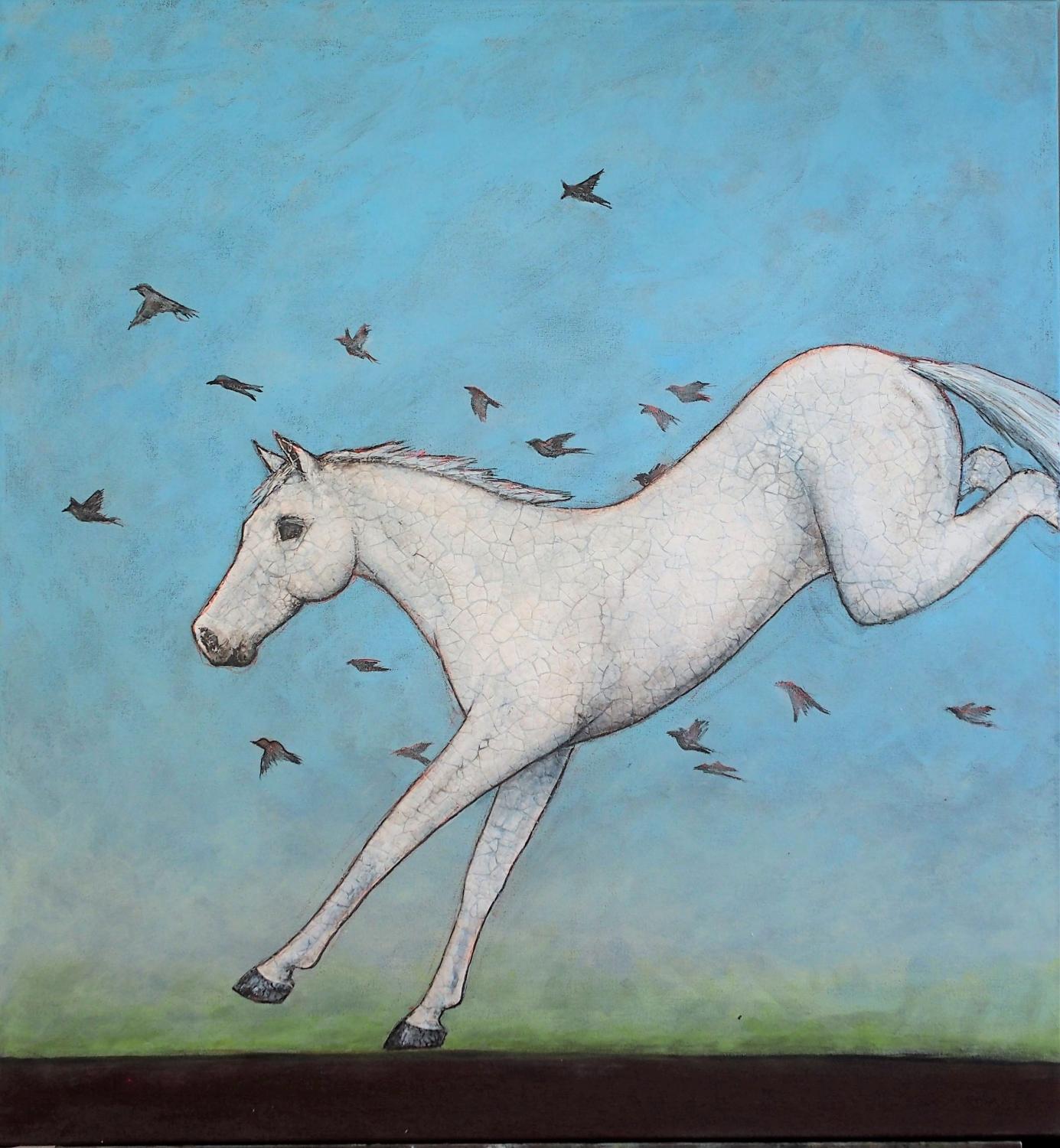 Kintsugi-Pferd – Das fliegende Lesson, Originalgemälde