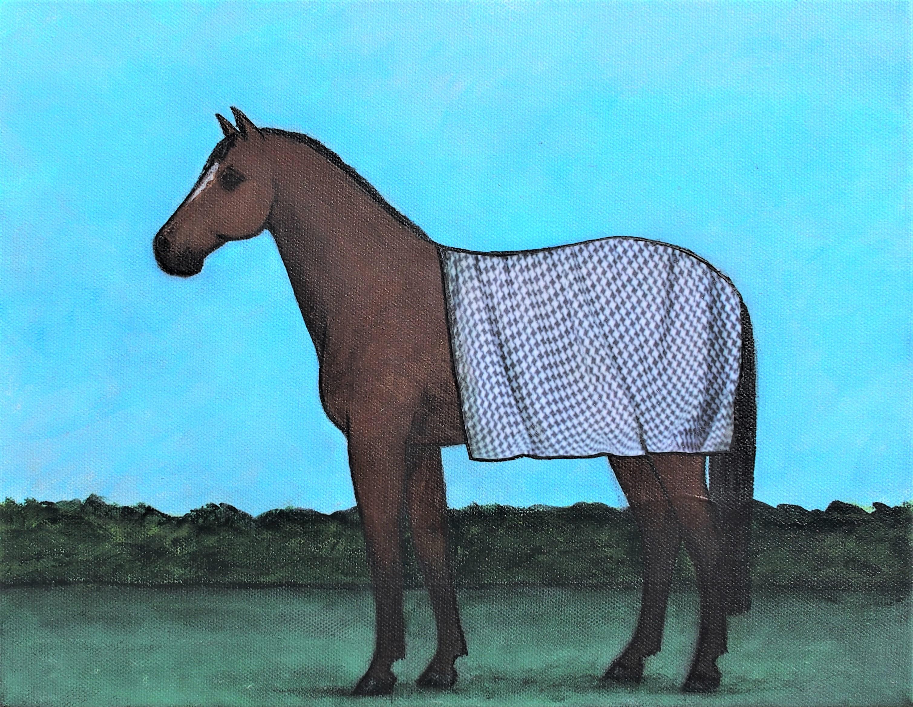 Security Blanket On A Bay Horse, Original Painting
