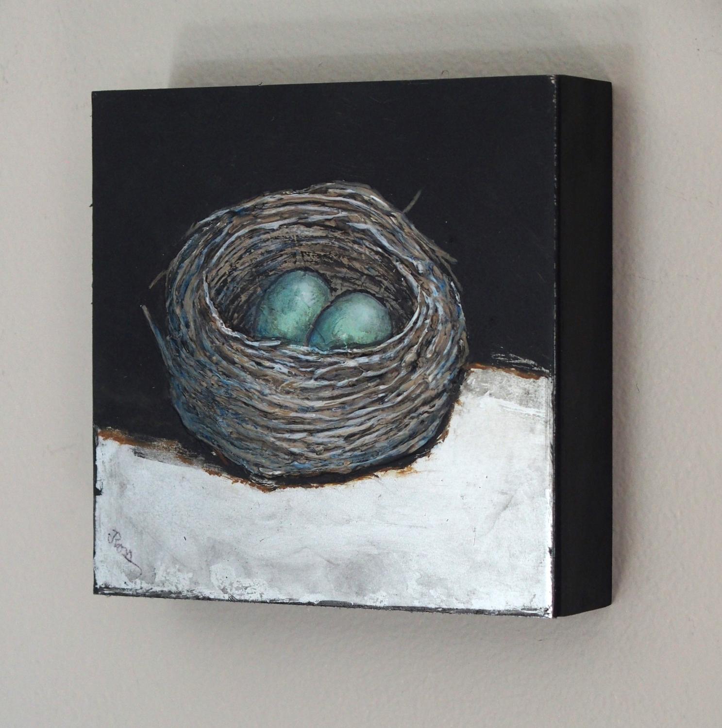 Nido iluminado-Huevos verdes, Pintura original - Painting Contemporáneo de Jennifer Ross