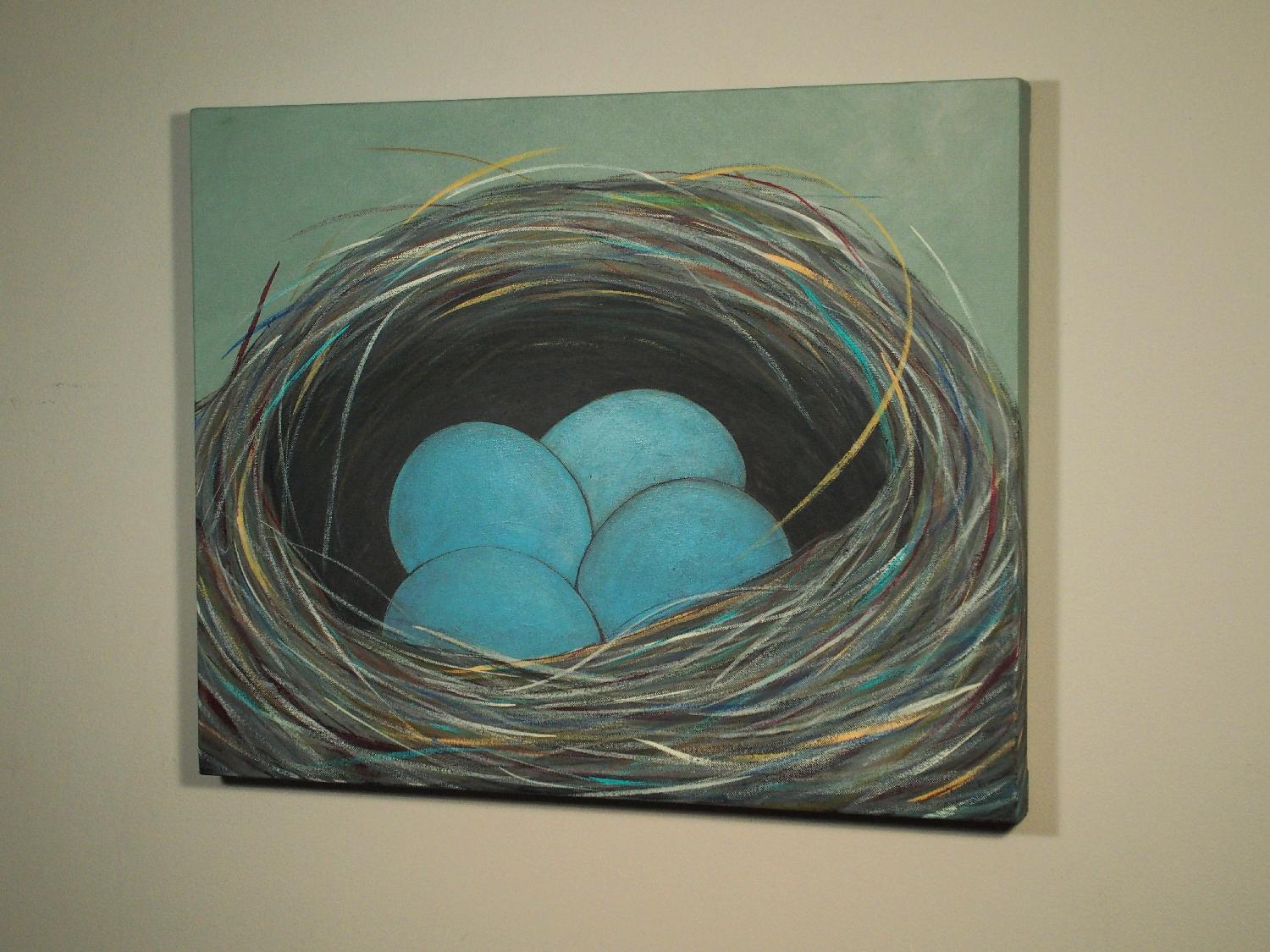 Meta-Material Nest, Original Painting - Gray Animal Painting by Jennifer Ross