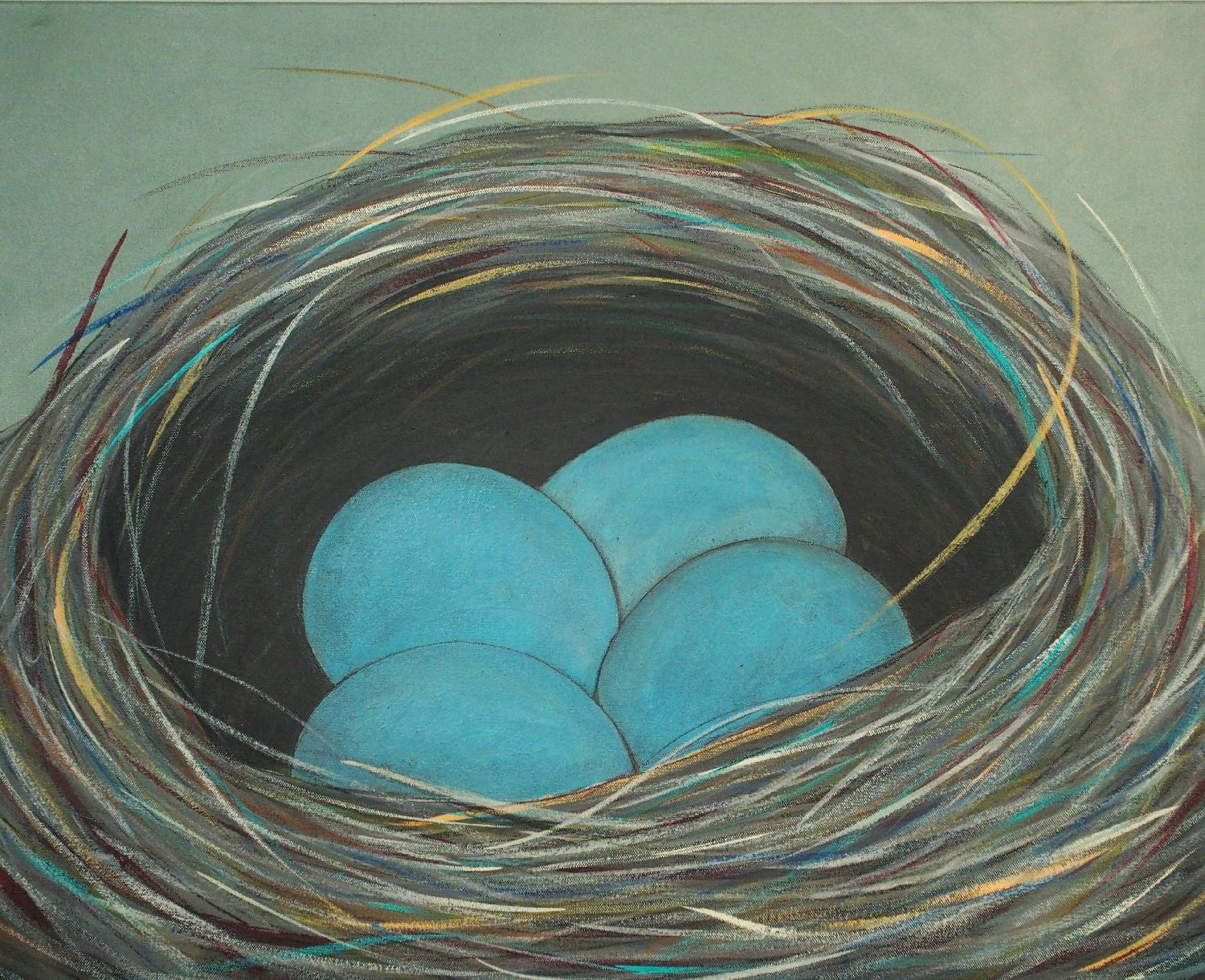Jennifer Ross Animal Painting - Meta-Material Nest, Original Painting