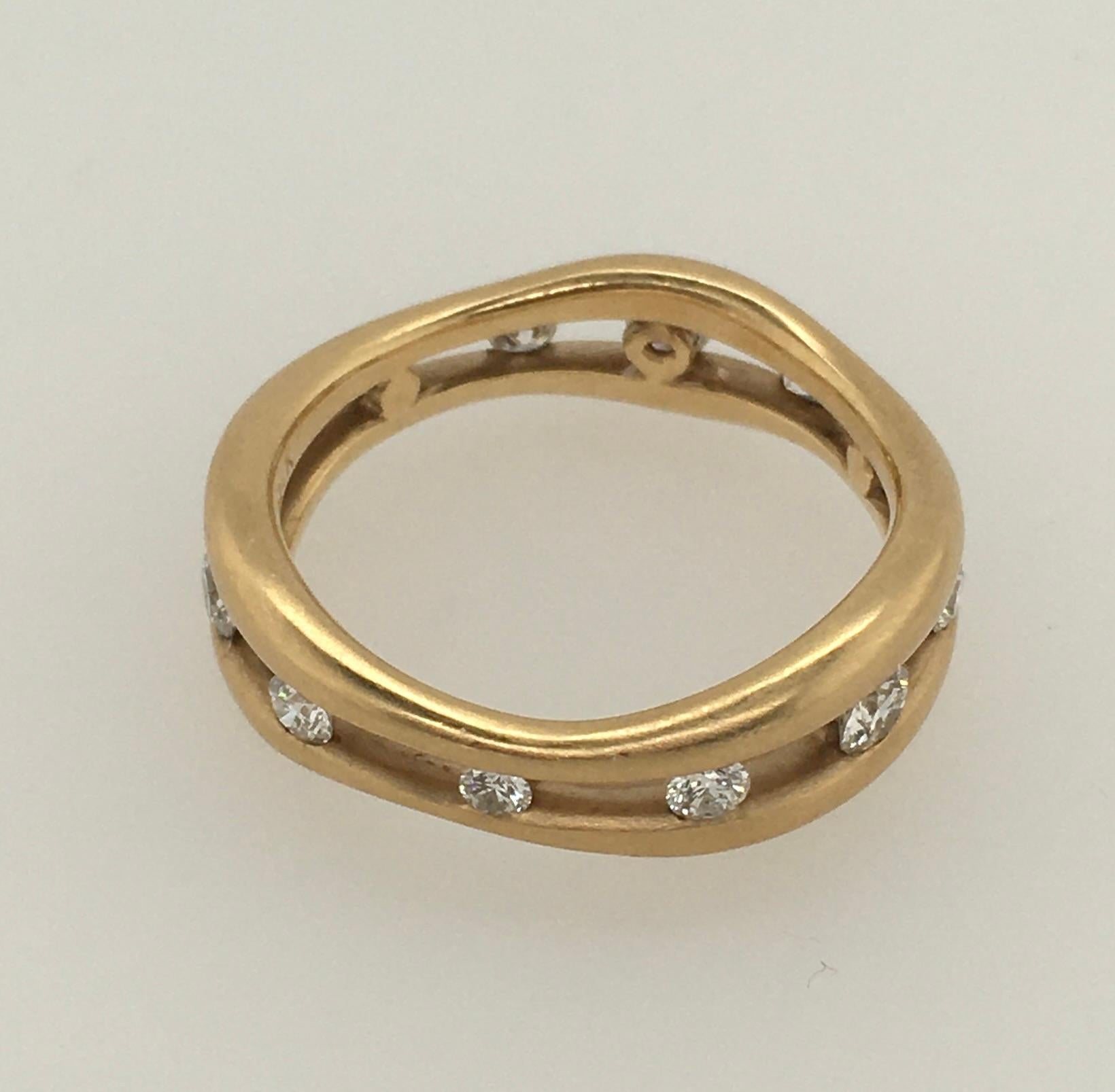 Women's JENNIFER SHIGETOMI Floating Micro Bead Diamonds set in 2 Band Yellow Gold  Ring  For Sale