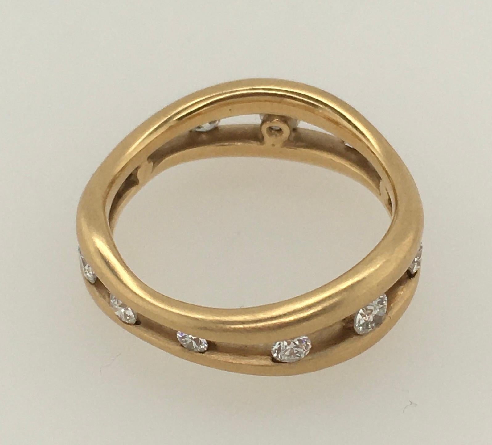 JENNIFER SHIGETOMI Floating Micro Bead Diamonds set in 2 Band Yellow Gold  Ring  For Sale 1