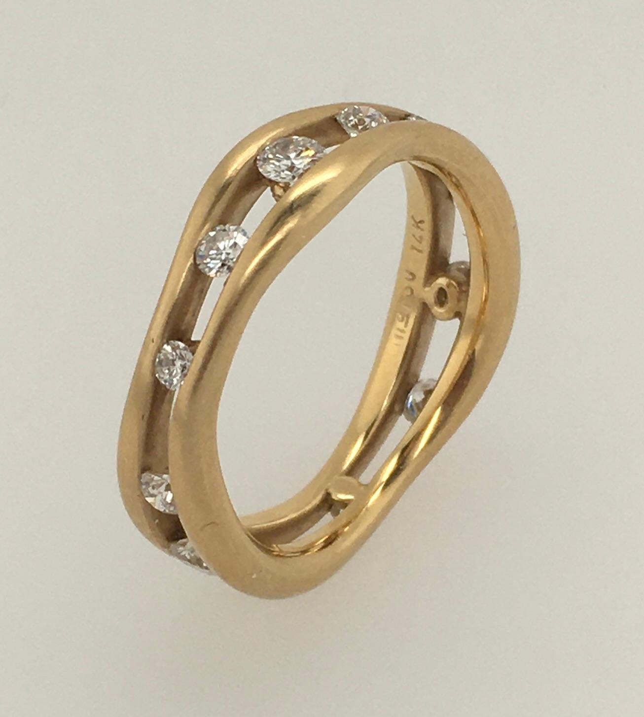 JENNIFER SHIGETOMI Floating Micro Bead Diamonds set in 2 Band Yellow Gold  Ring  For Sale 3