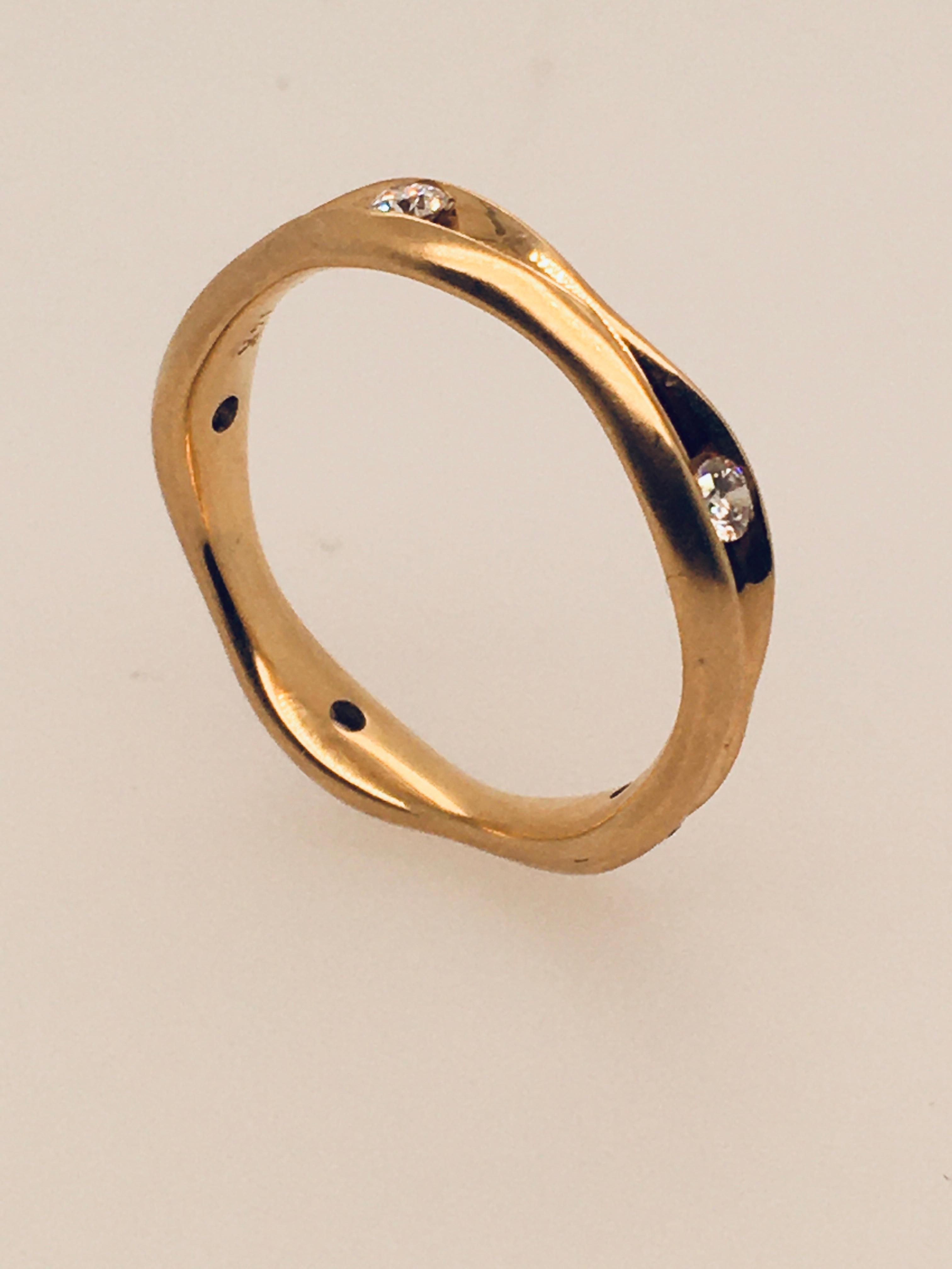 Round Cut JENNIFER SHIGETOMI   Five Channel Set Diamonds in Gold Satin Finish Wavy Ring For Sale