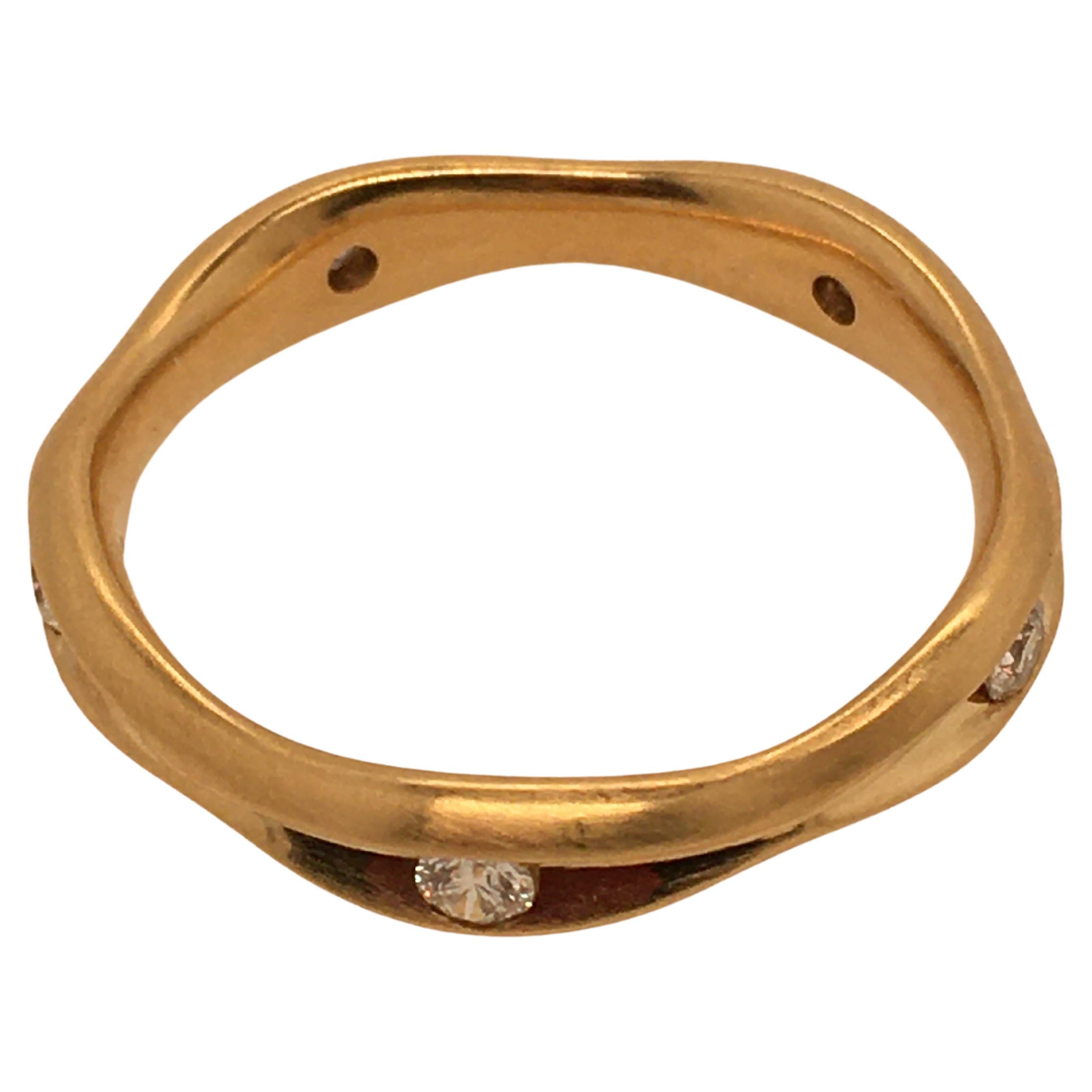 JENNIFER SHIGETOMI   Five Channel Set Diamonds in Gold Satin Finish Wavy Ring For Sale