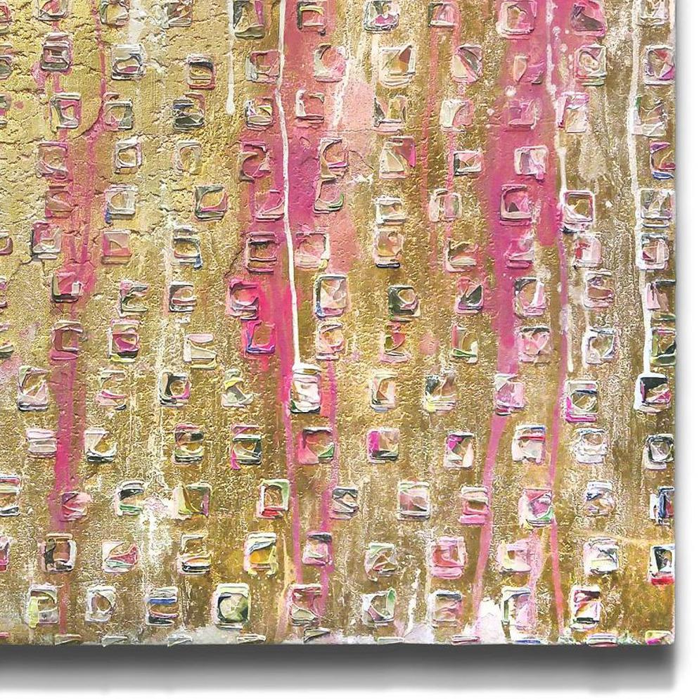 Jennifer Wagner's Undisclosed Extravagance is a pink and yellow contemporary abstract mixed media painting that measures 41 x 41 and is priced at $3,000.

Jennifer Wagner's desire to restore classic cars led her to study auto paint and restoration