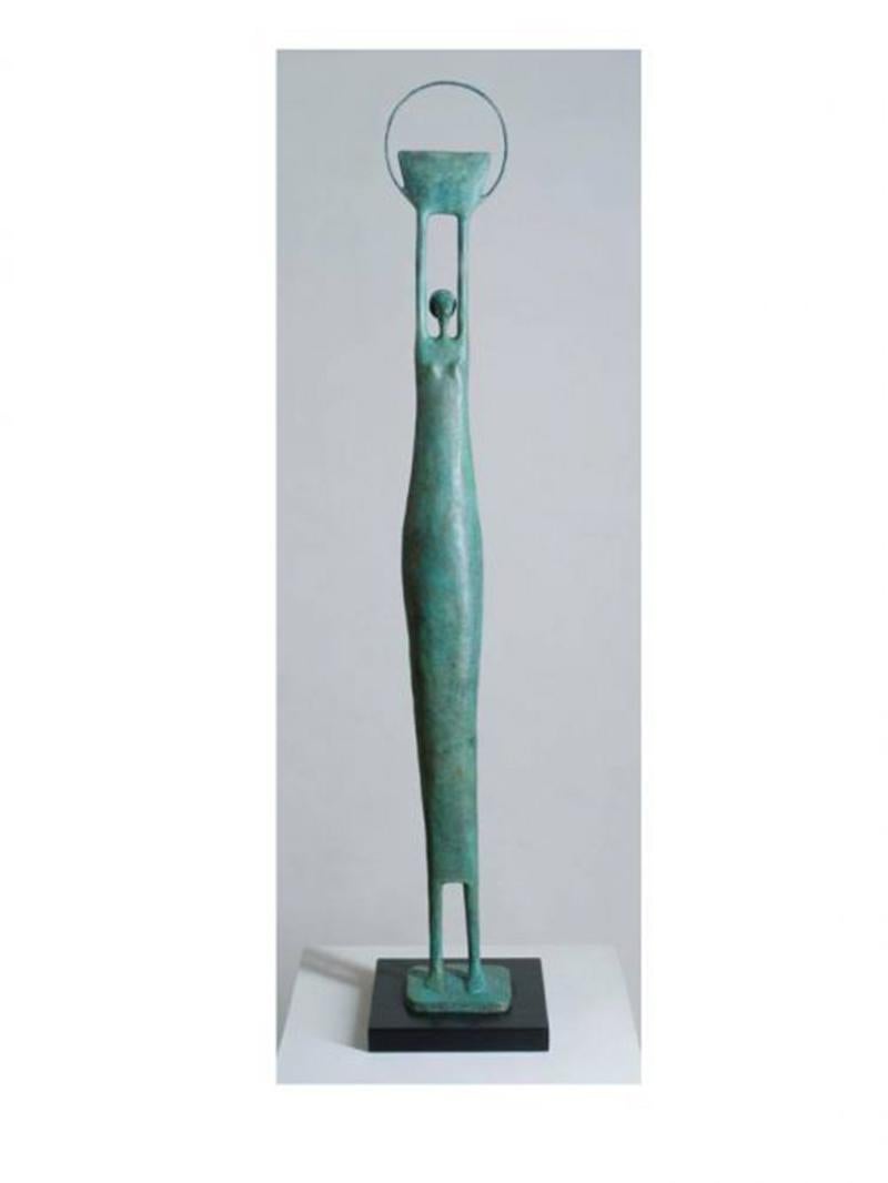 Harvest Moon by Jennifer Watt - Bronze on green slate base, female figure 1