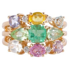 J Weir Gems Tropicana Sapphire Emerald Diamond Ring