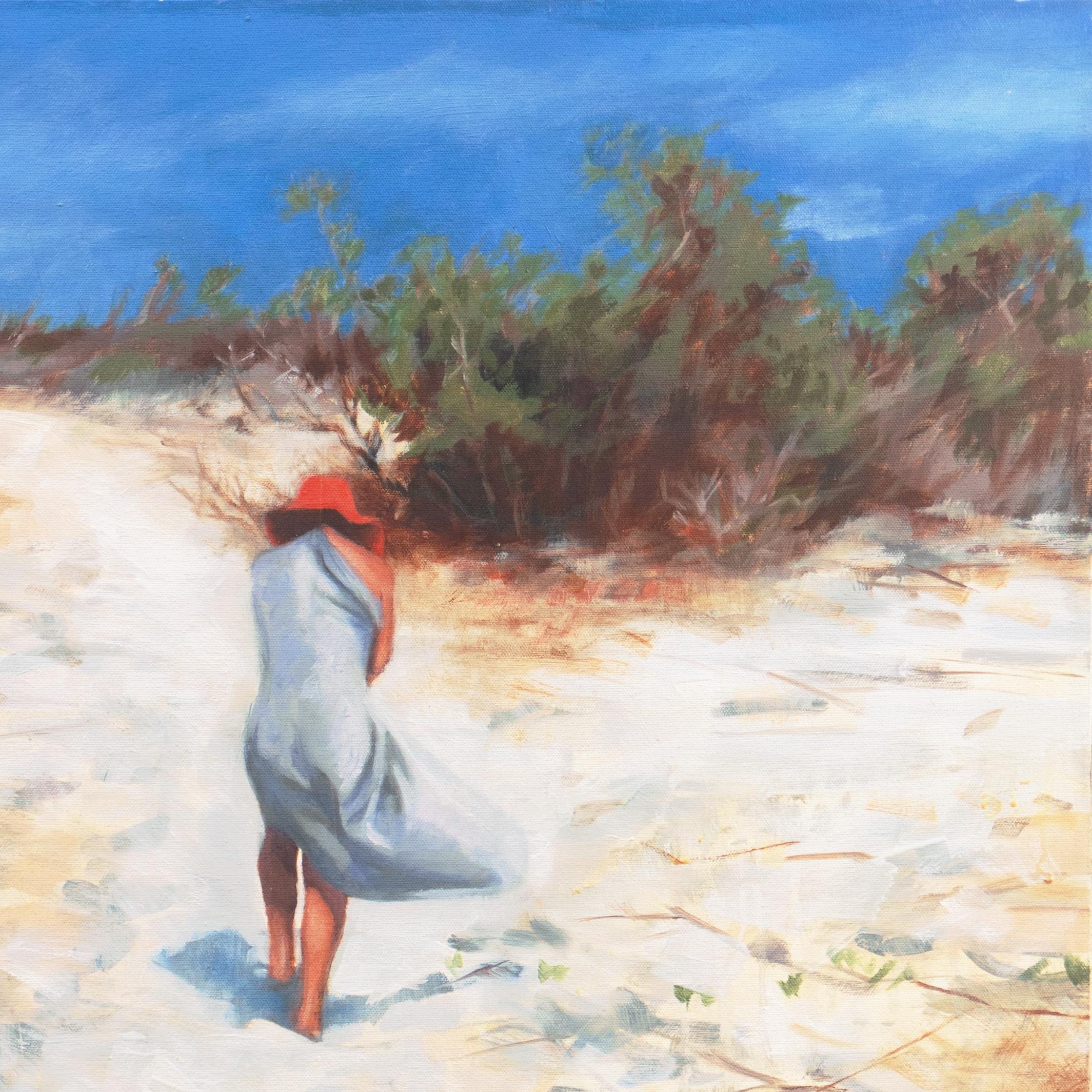 « At the Beach, Mexico near Sayulita », Santa Cruz, California Woman Artist - Gris Landscape Painting par Jennifer Wildermuth Reyes