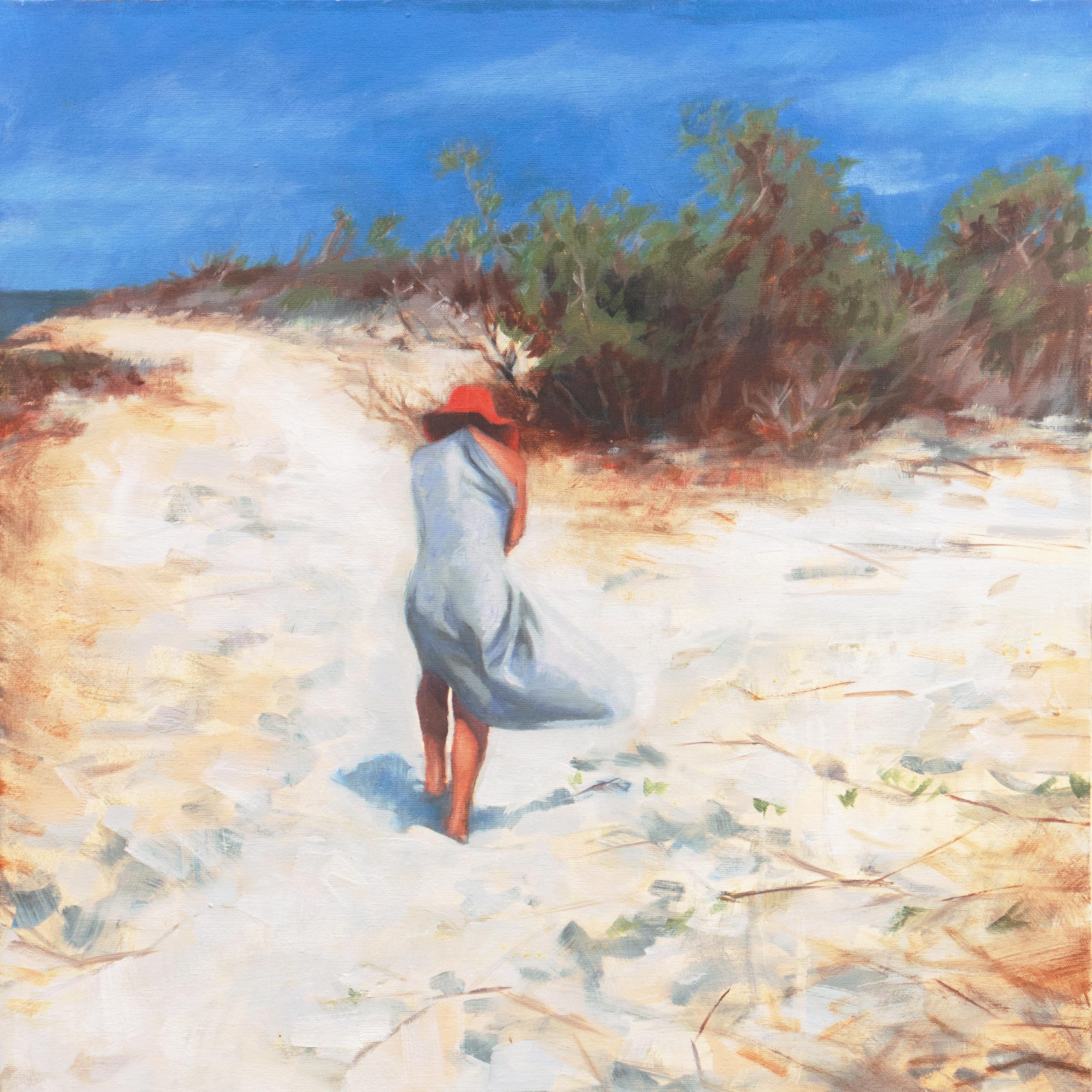 'At the Beach, Mexico near Sayulita', Santa Cruz, California Woman Artist - Gray Landscape Painting by Jennifer Wildermuth Reyes