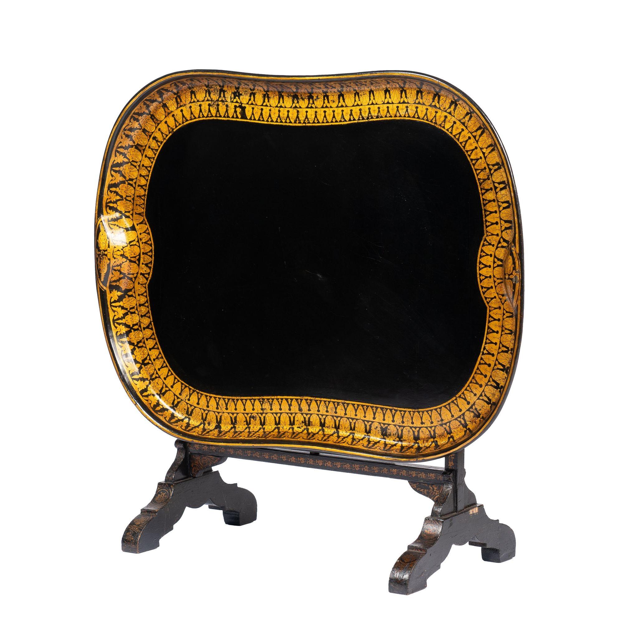English Jennings & Bettridge attributed tray on hinged tilt top stand, c. 1830 For Sale