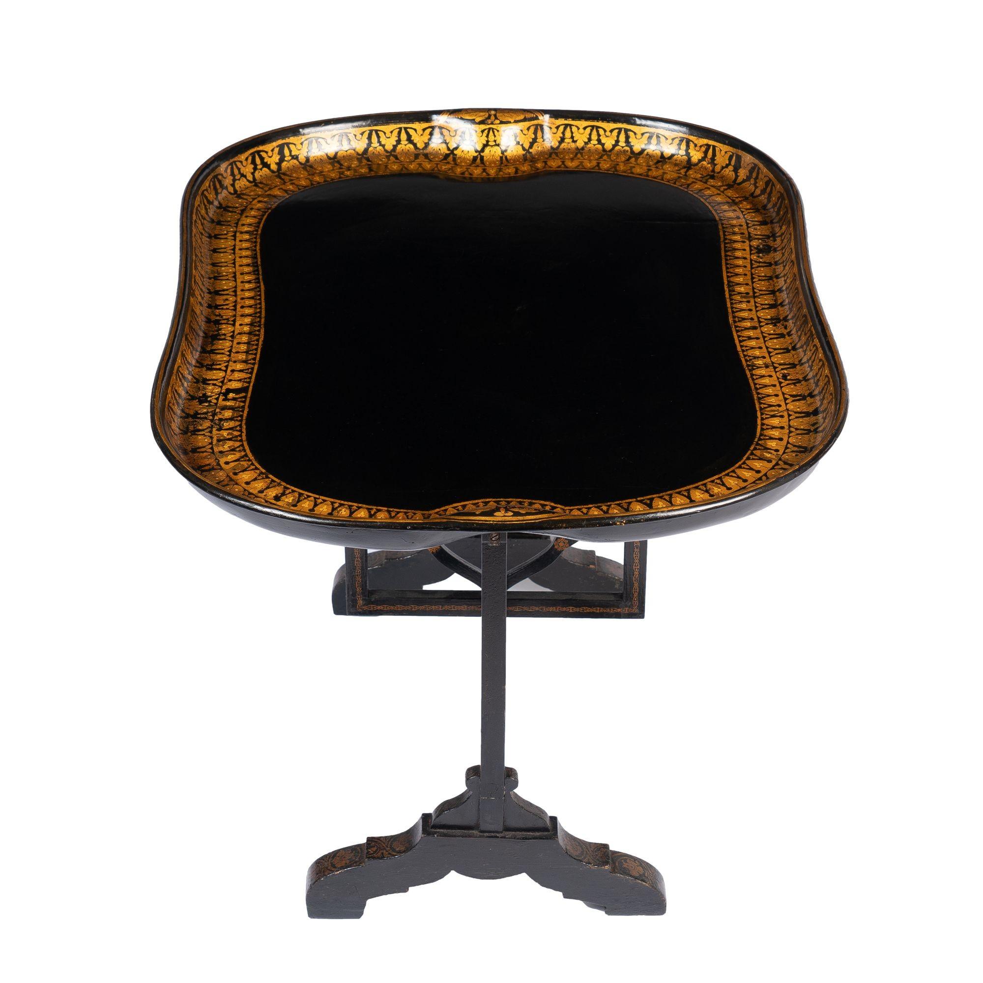 Jennings & Bettridge attributed tray on hinged tilt top stand, c. 1830 For Sale 1