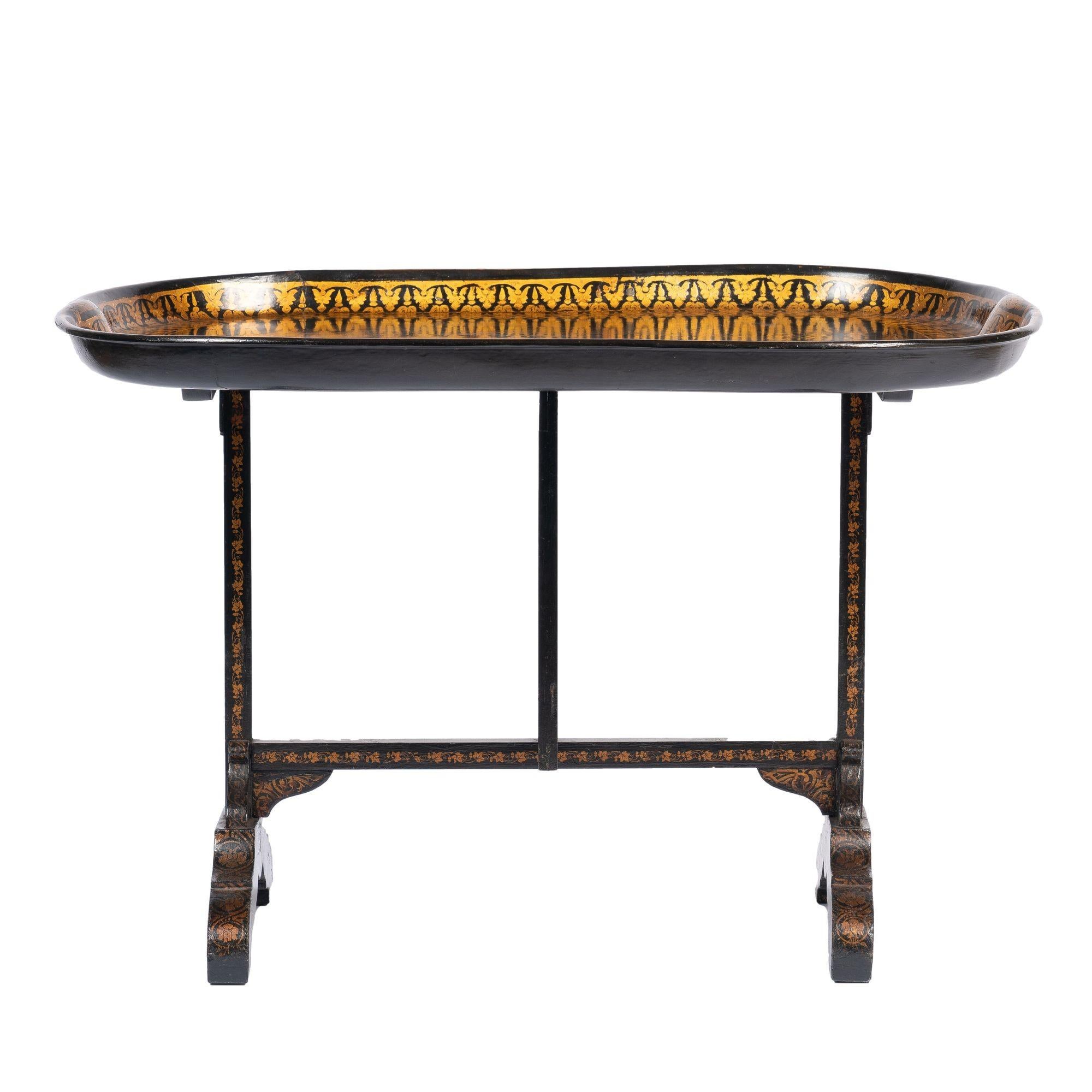 Jennings & Bettridge attributed tray on hinged tilt top stand, c. 1830 For Sale 3