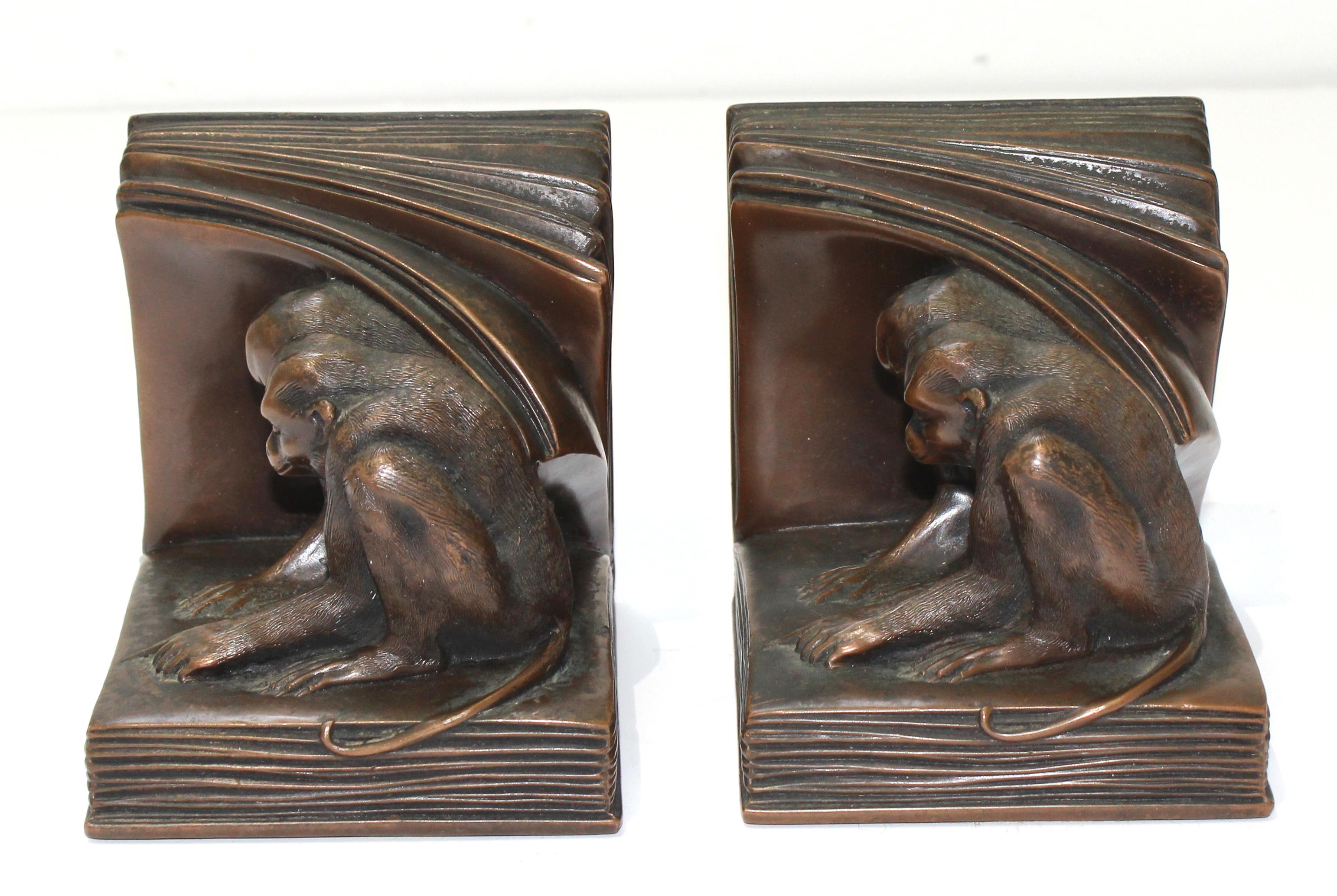 Jennings Brothers Bronze Bookends JB2462 In Good Condition For Sale In West Palm Beach, FL