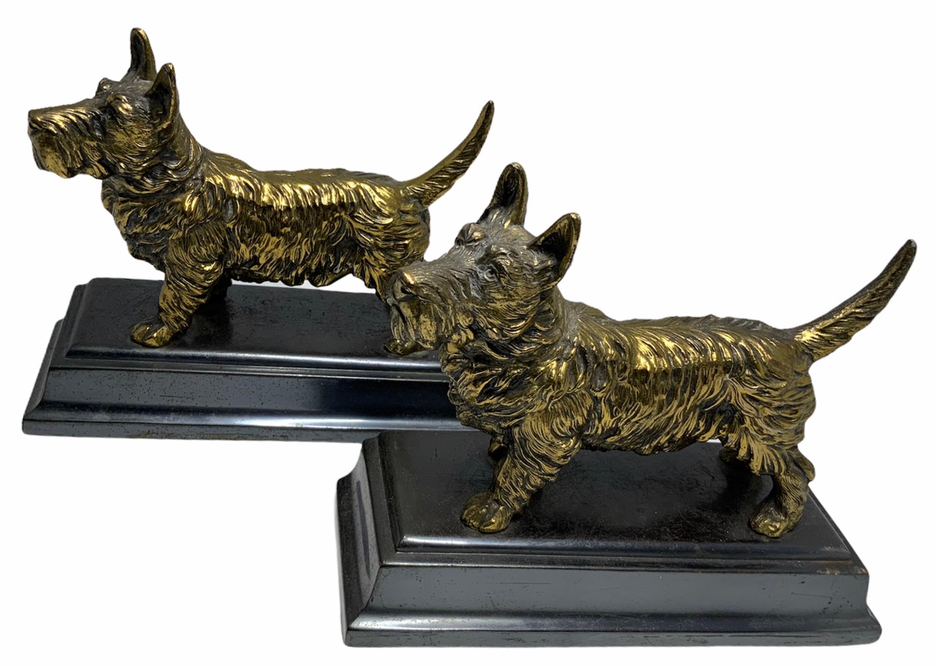 Art Deco Jennings Brothers Cast Metal Scottish Terrier Dogs Bookends