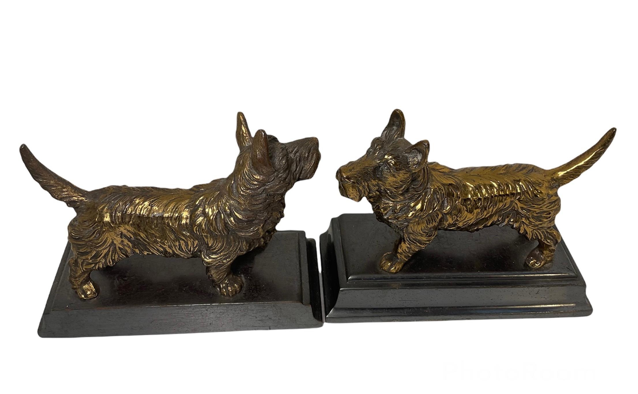 Art Deco Jennings Brothers Cast Metal Scottish Terrier Dogs Bookends