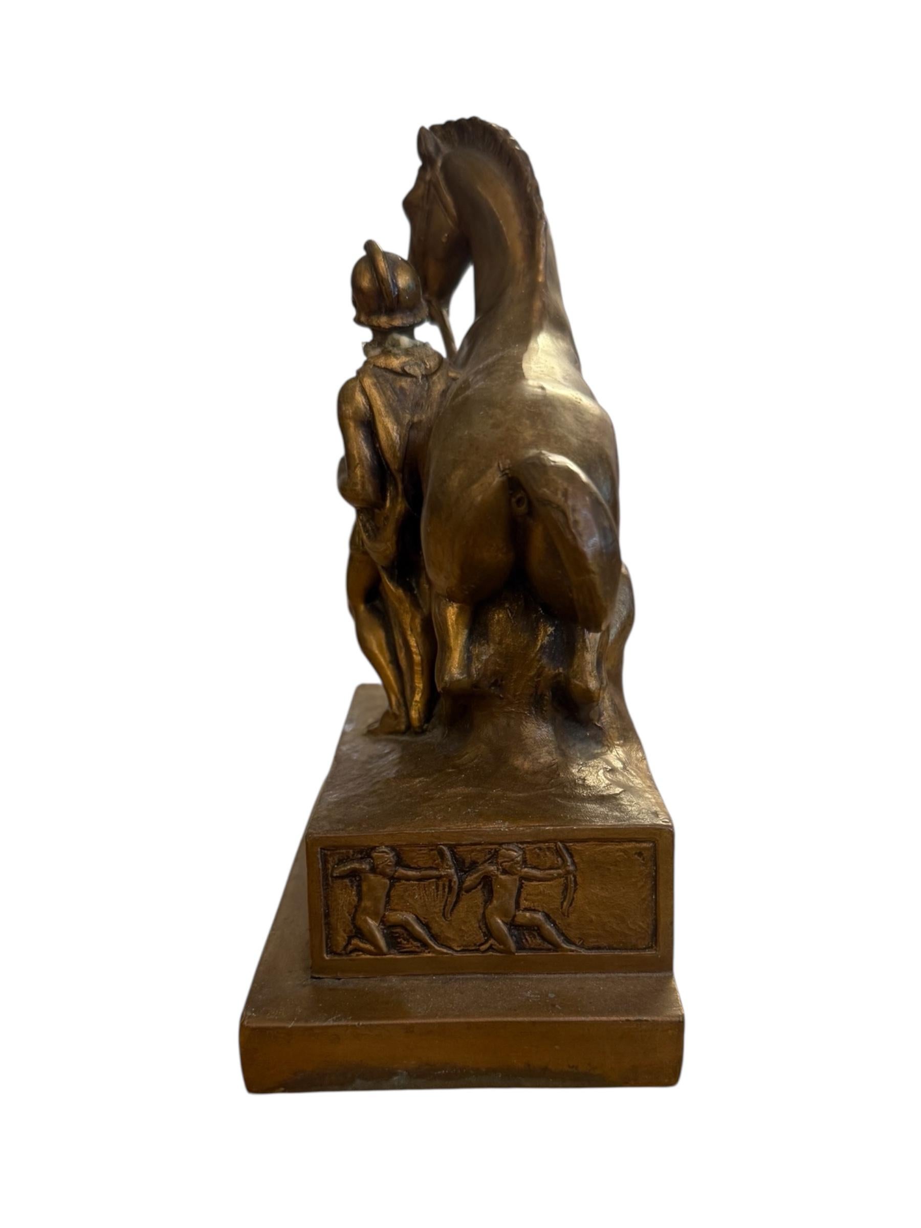 Jennings Brothers Jb Roman Horse Bronze Bookend In Good Condition For Sale In Pasadena, CA