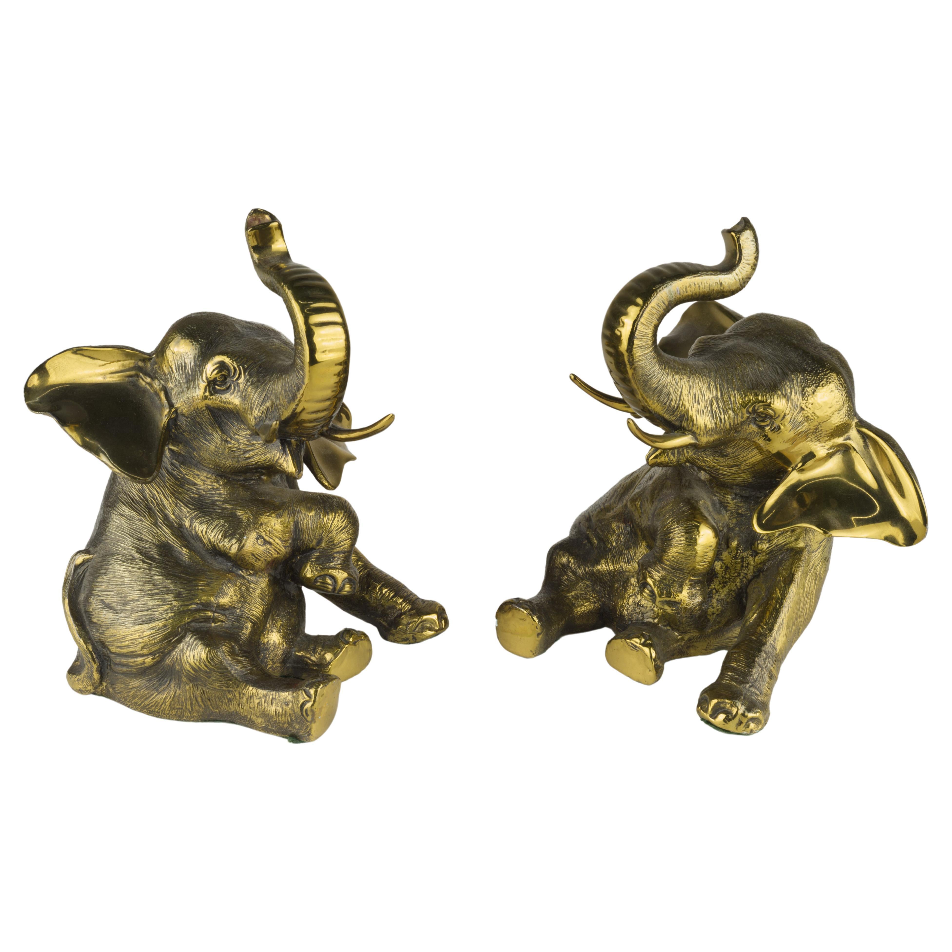 Jennings Brothers Pair of Bronze Elephant Bookends For Sale