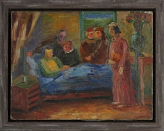"Waiting Hours" Figure Scene 1941 Oil