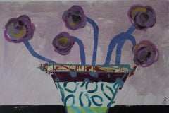 Patterned Vase with Purple Flowers