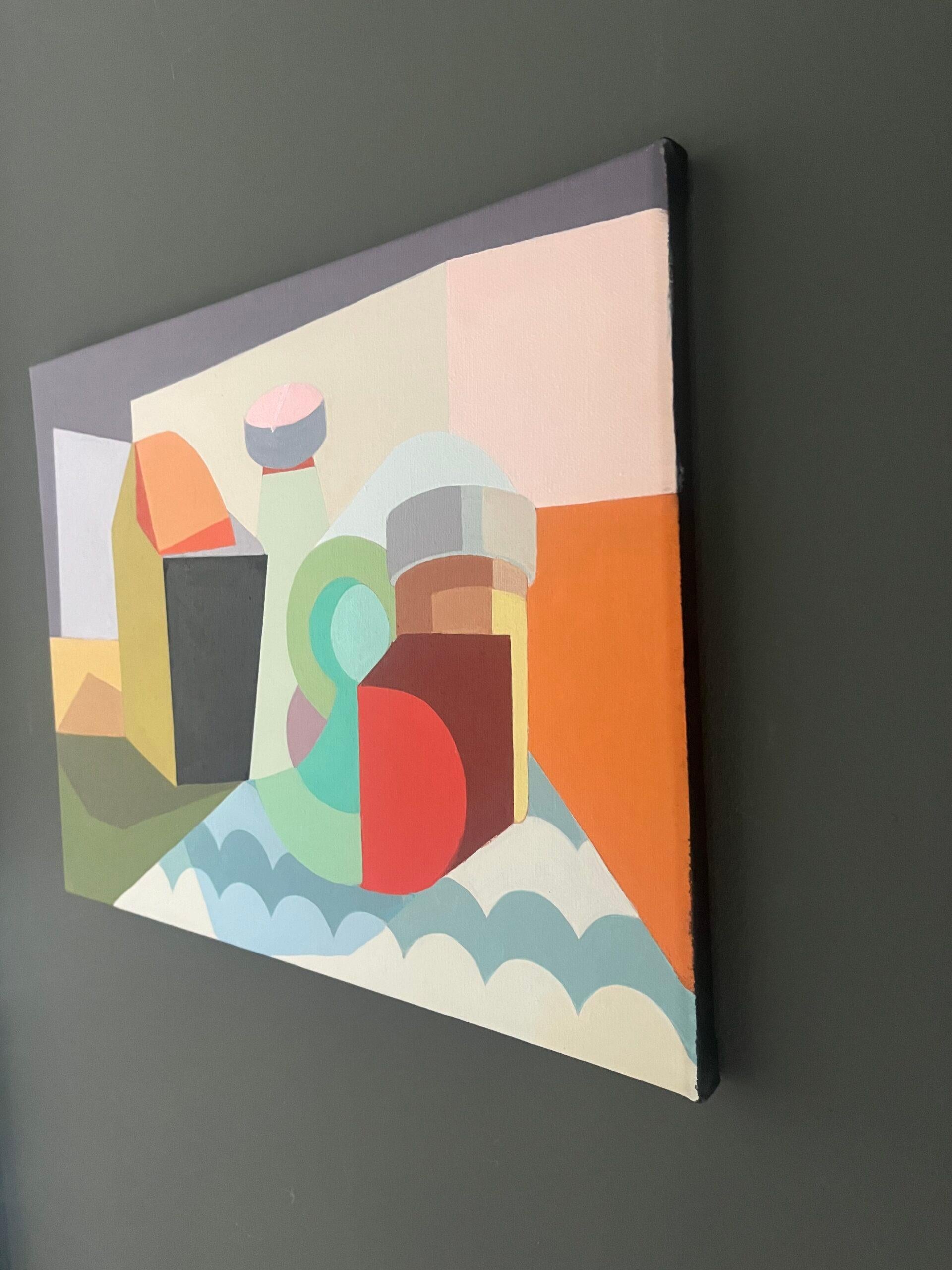 DEMI-VIE
Dimensions : 30 x 40 x 2 cm (cadre compris)
Acrylique sur toile

Une nature morte ludique et captivante, exécutée à l'acrylique sur toile de lin par l'artiste irlandaise contemporaine Jenny Belton, et datée de 2024 au verso.

Jenny Belton