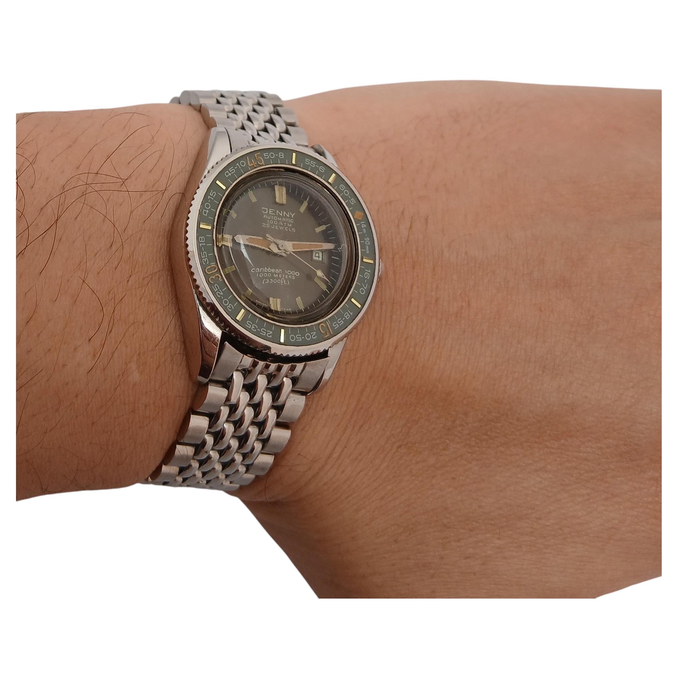 Pre-owned Jenny Caribbean 1000 Ref 705 Diver With Depth Scale Bezel Watch Very Rare Triple In Multi