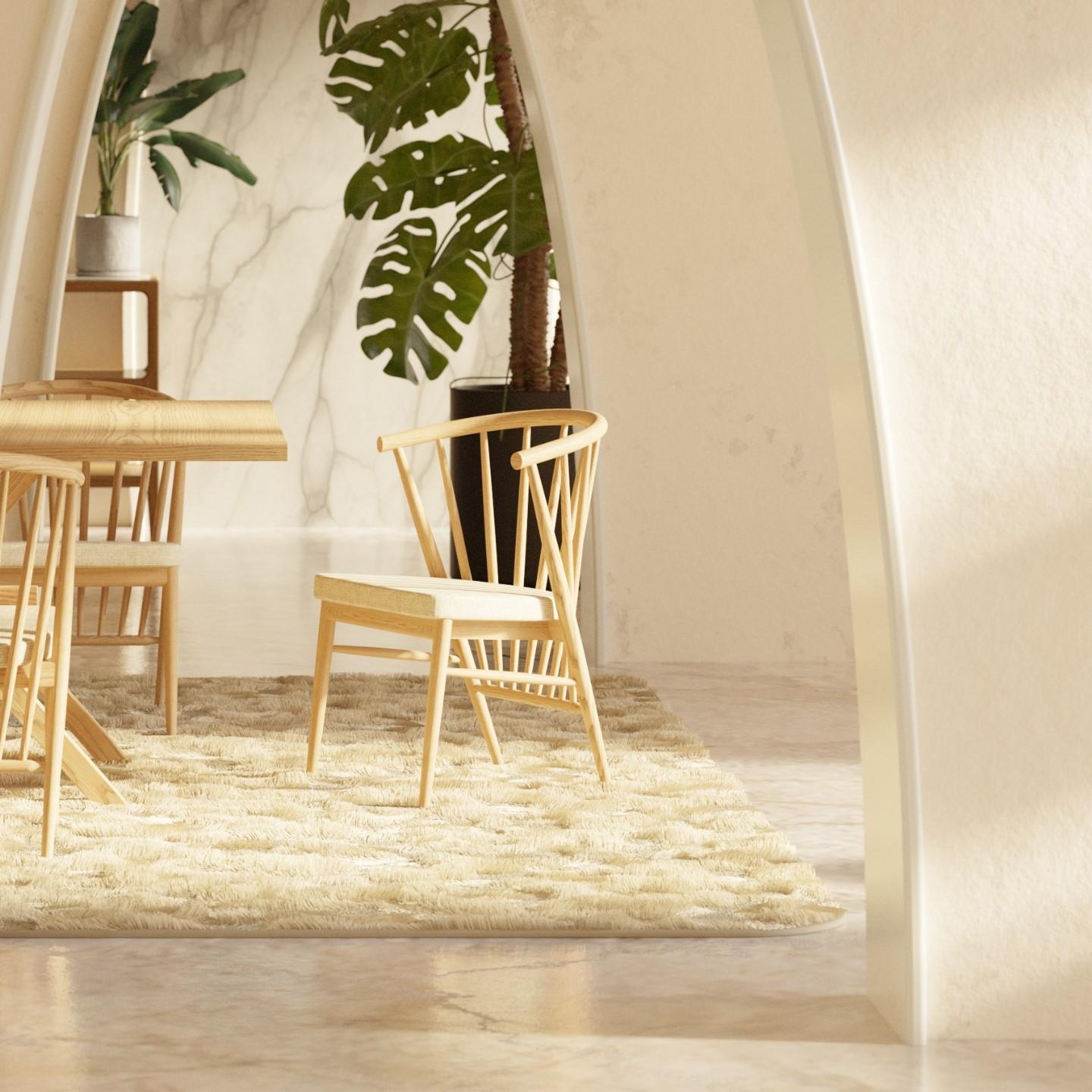 Jenny, chaise de salle à manger contemporaine tapissée en bois de frêne tourné à la main, par Morelato en vente 1