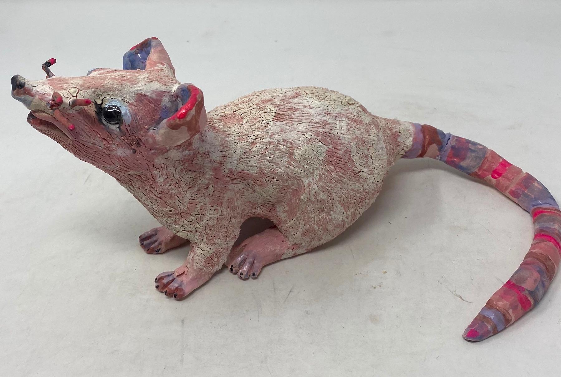 Jenny Day Figurative Sculpture - Pink Lemonade Rat