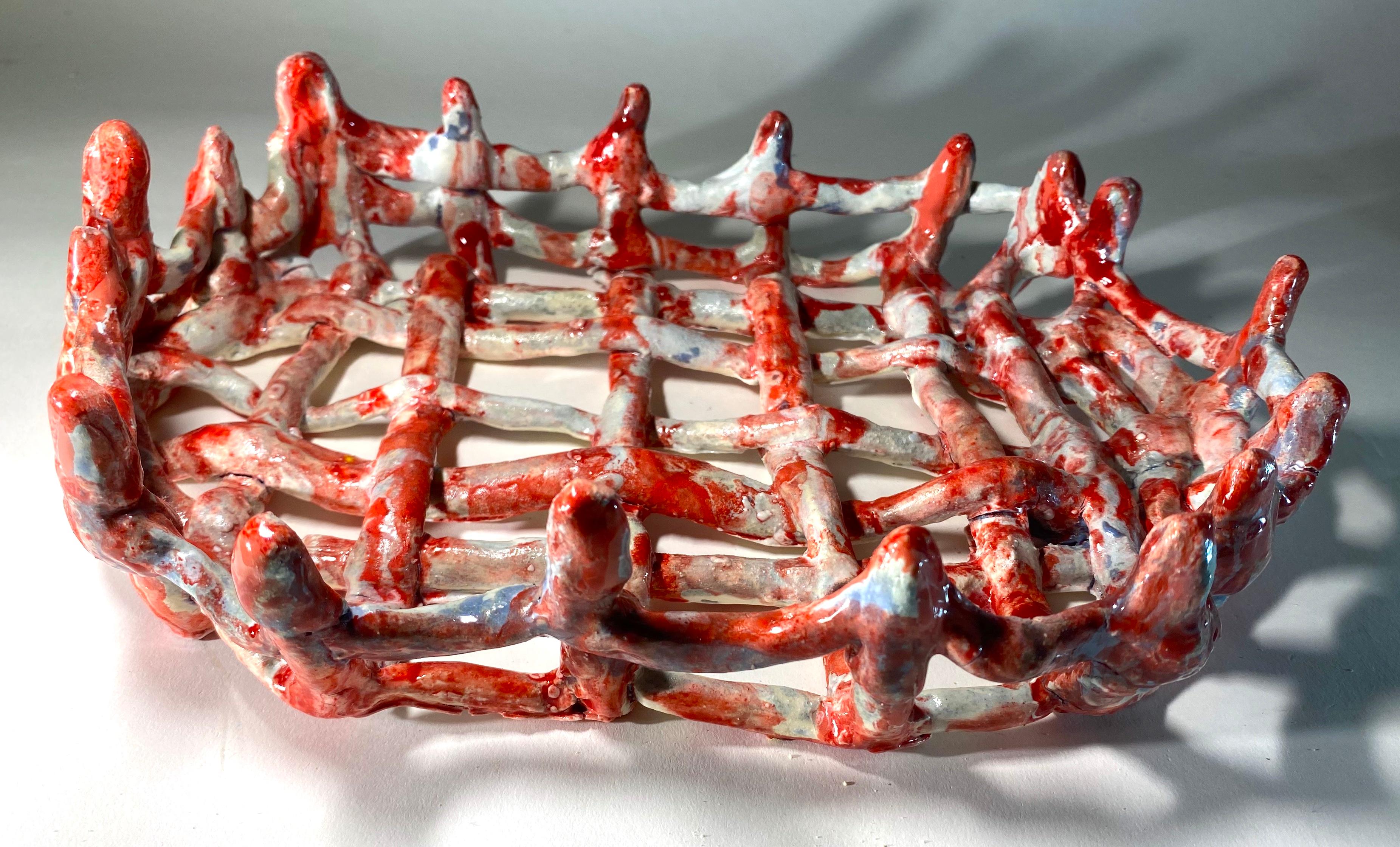 "Plaid Basket" is sold as is, a perfect piece to display other works from Jenny Day's food series, as pictured accompanied with "Mussels".

Jenny Day creates intricate sculptures of foods that stir memories of personal and community events. Whether