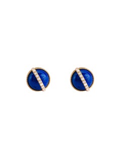 Taygeta Earrings, Lapis Lazuli, White Diamonds, 18 Karat Yellow Gold
