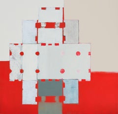 "Fruit Box"- Abstract Painting - Red, grey, white, tan, modern, gray, bold
