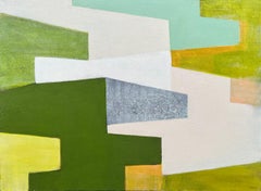 "Medow Glitch"- Abstract Painting, green, yellow, teal, white, gray, modern, mcm